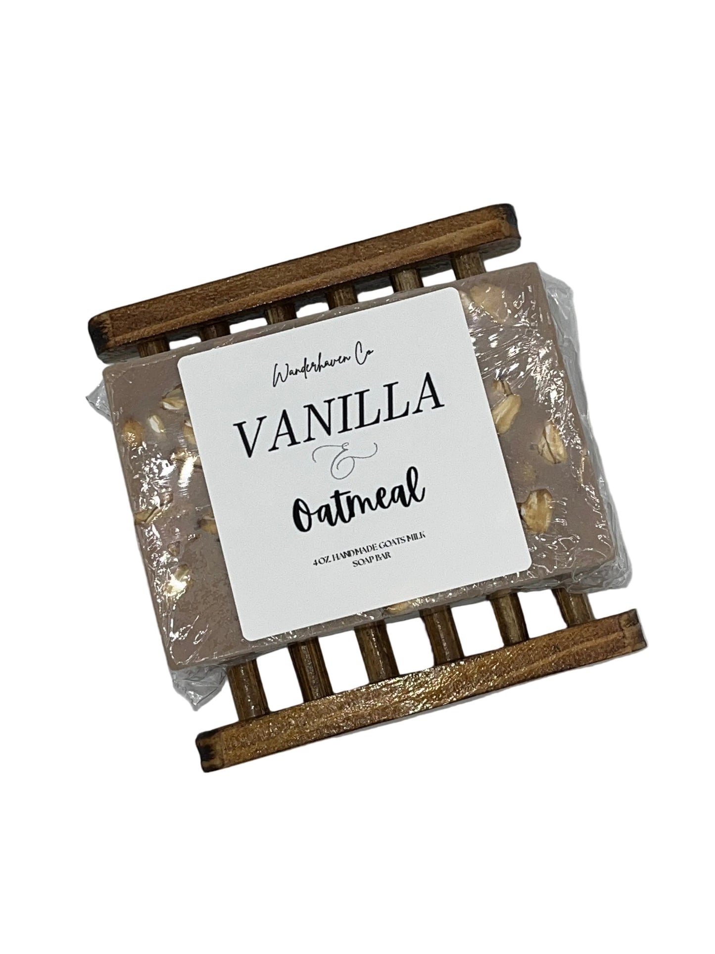 Bar of soap with a label on a white background