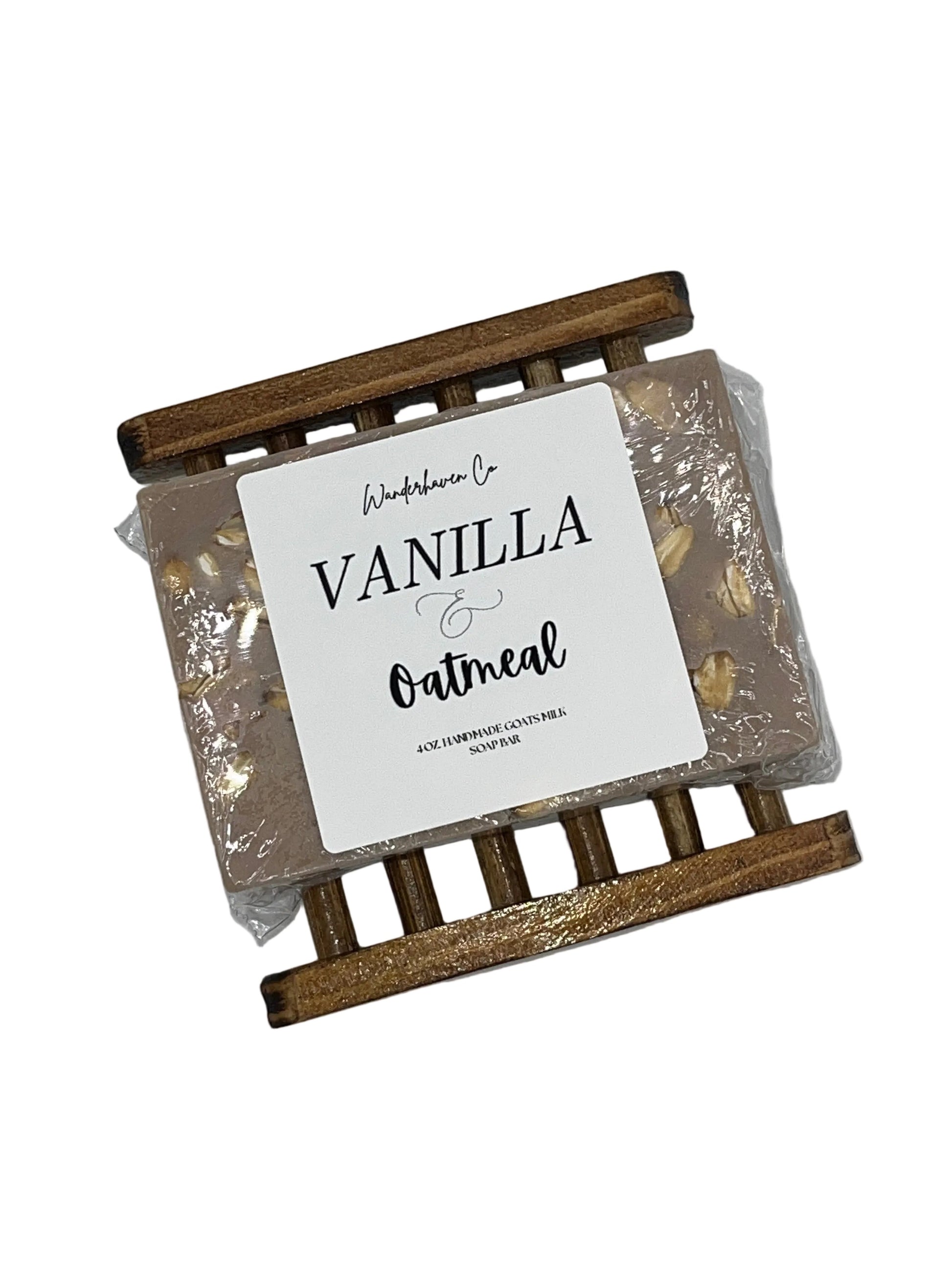 Bar of soap with a label on a white background