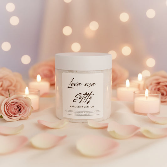 Jar with a label on a candle lit background with flowers on tables 